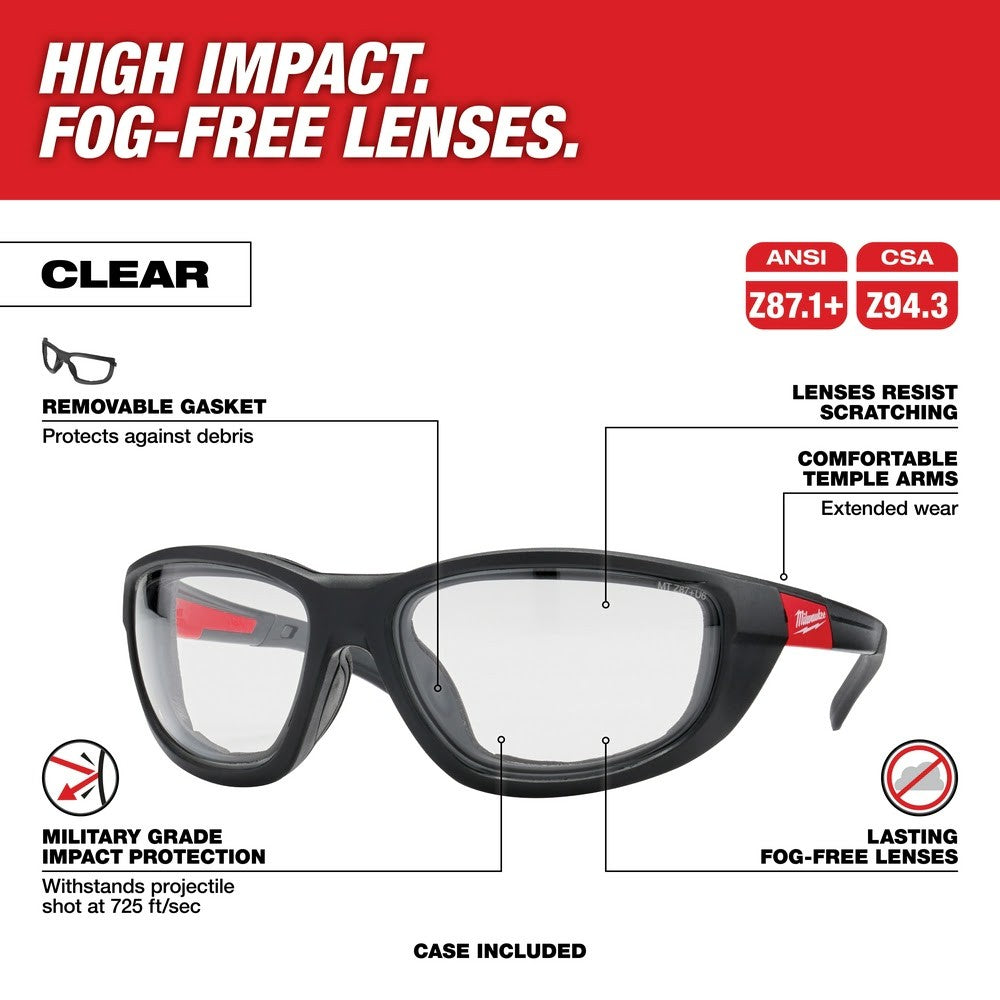 Milwaukee 48-73-2040 Clear High Performance Safety Glasses with Gasket