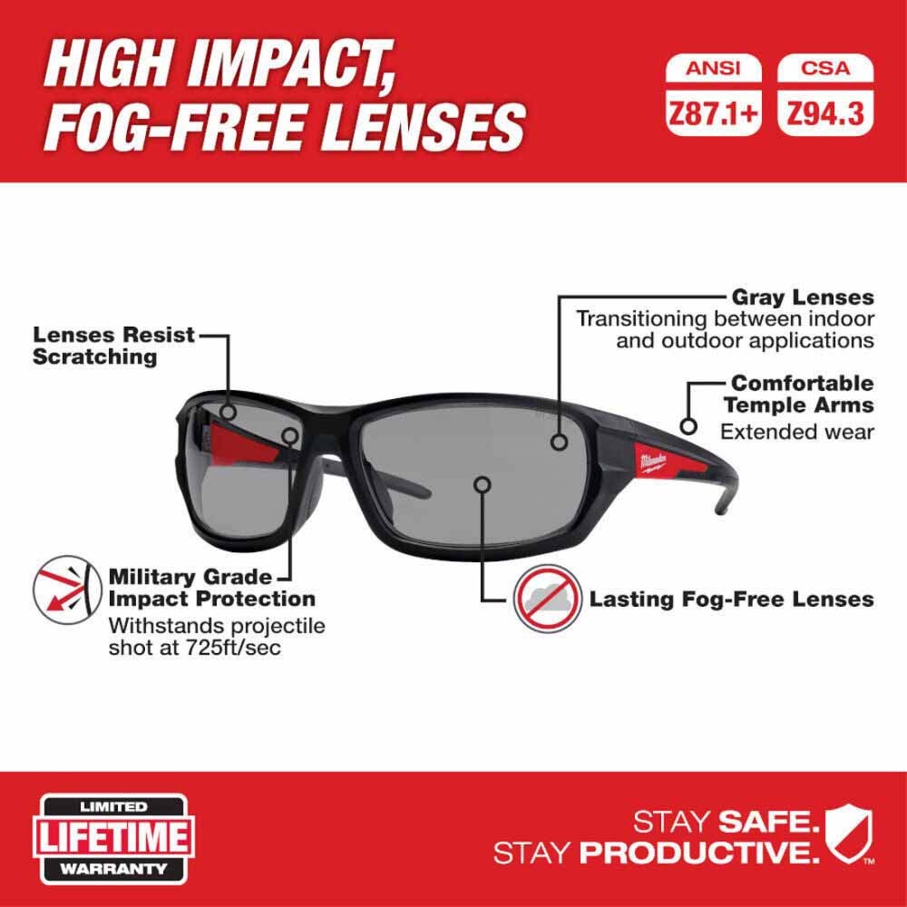 Milwaukee 48-73-2126 Performance Safety Glasses - Gray Fog-Free Lenses (Polybag)