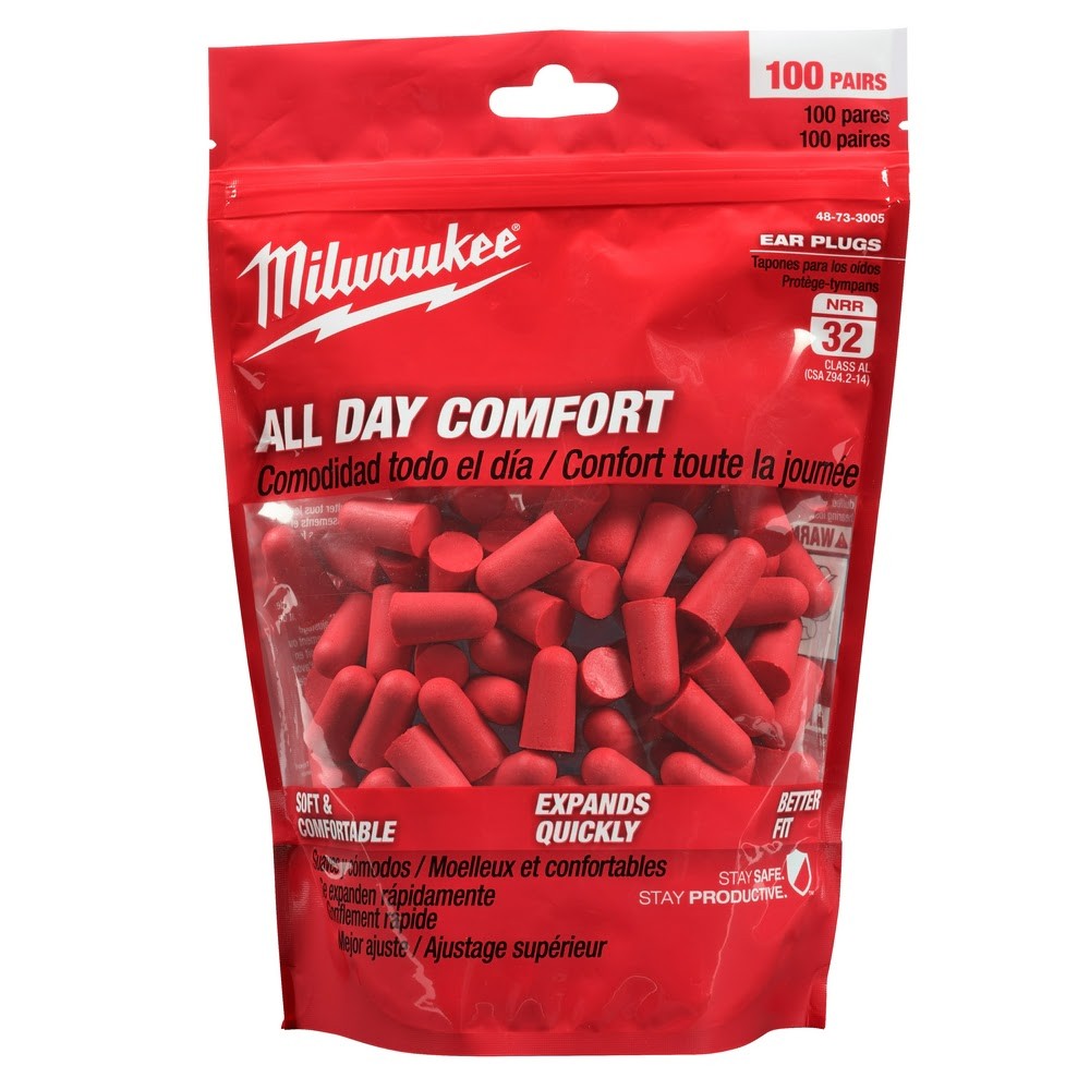 Milwaukee 48-73-3005 Uncorded Ear Plugs, NRR 32dB, Disposable, 100 Pairs