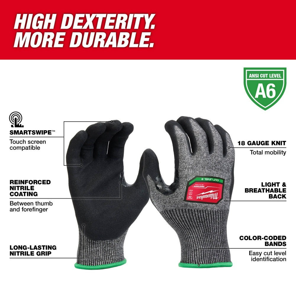 Milwaukee 48-73-7001B 12 Pair Cut Level 6 High-Dexterity Nitrile Dipped Gloves - M