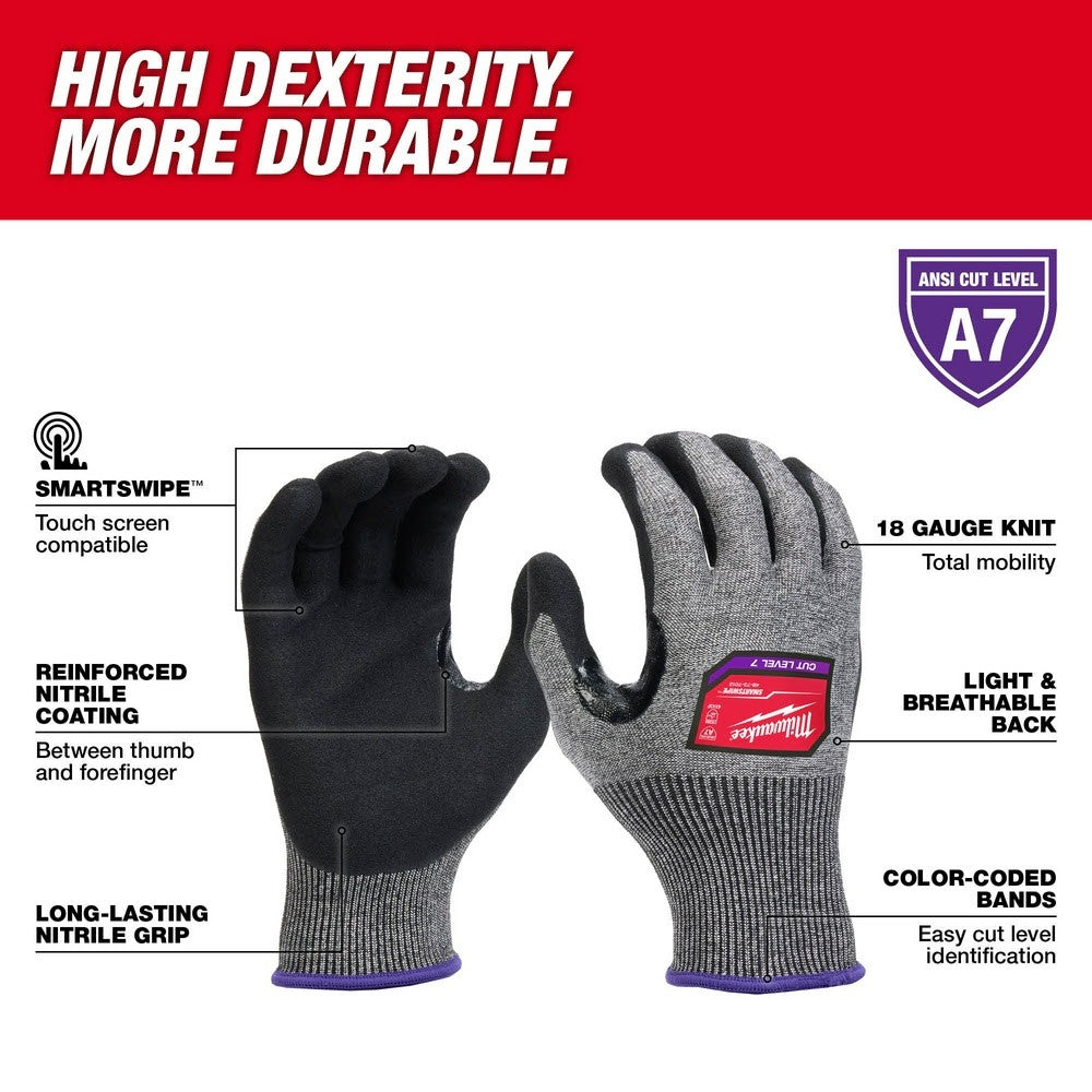 Milwaukee 48-73-7010 Cut Level 7 High-Dexterity Nitrile Dipped Gloves - S