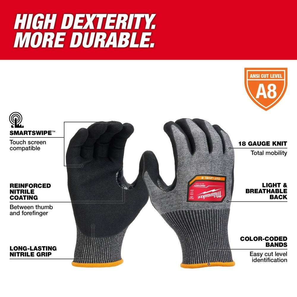 Milwaukee 48-73-7021 Cut Level 8 High-Dexterity Nitrile Dipped Gloves - M