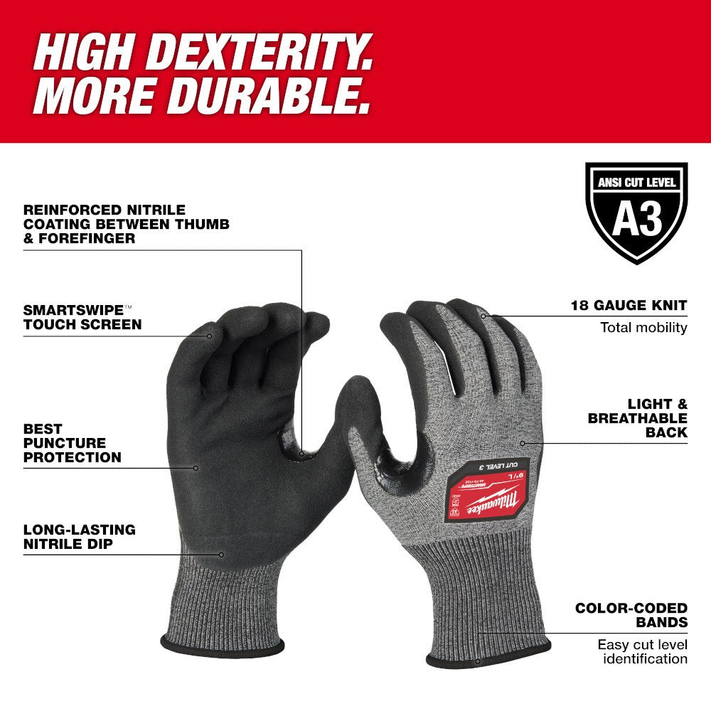 Milwaukee 48-73-7133 Cut Level 3 High-Dexterity Nitrile Dipped Gloves - XL