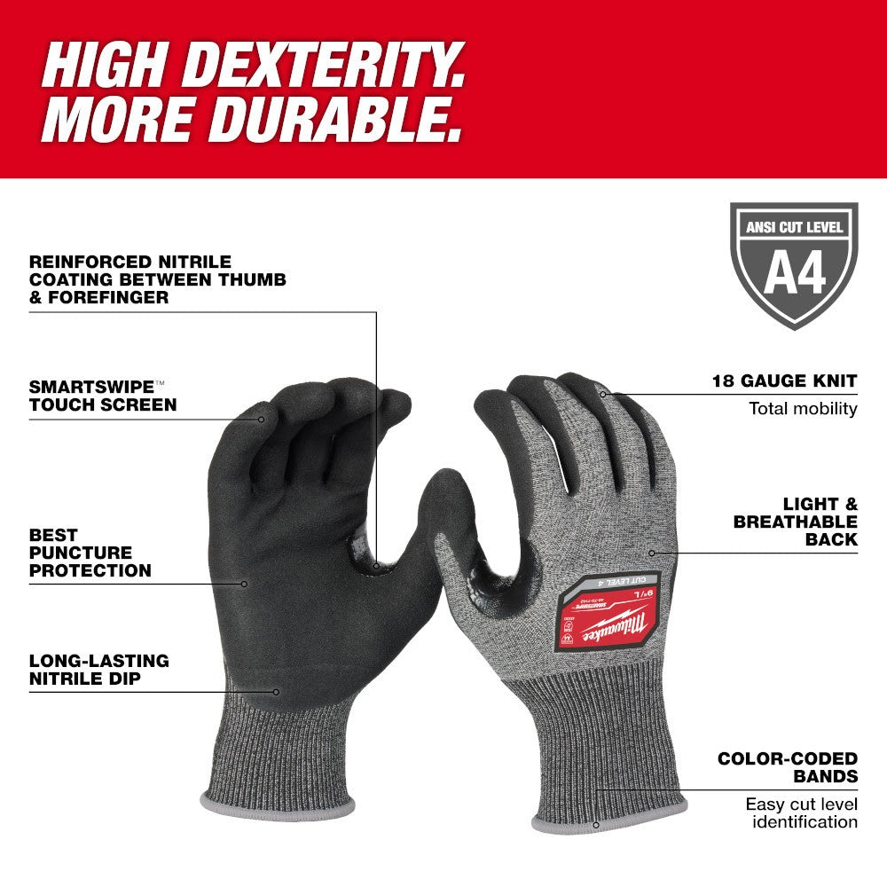 Milwaukee 48-73-7143 Cut Level 4 High-Dexterity Nitrile Dipped Gloves - XL