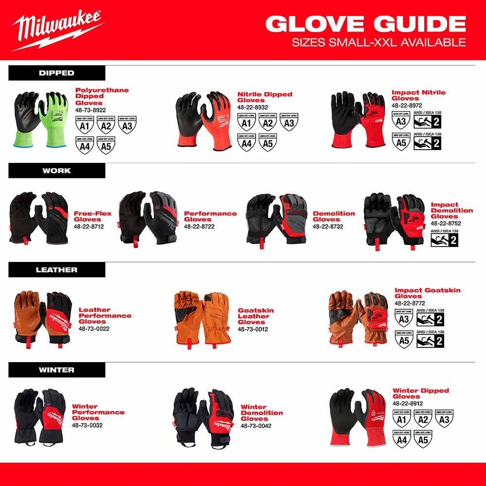 Milwaukee 48-73-8722B High Dexterity A2 Polyurethane Dipped Gloves - Large