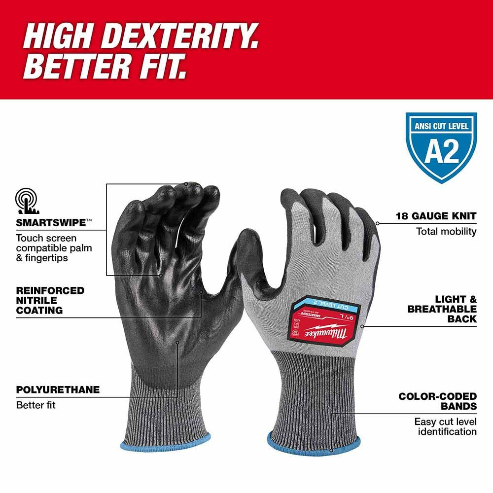 Milwaukee 48-73-8723 High Dexterity A2 Polyurethane Dipped Gloves - Extra Large