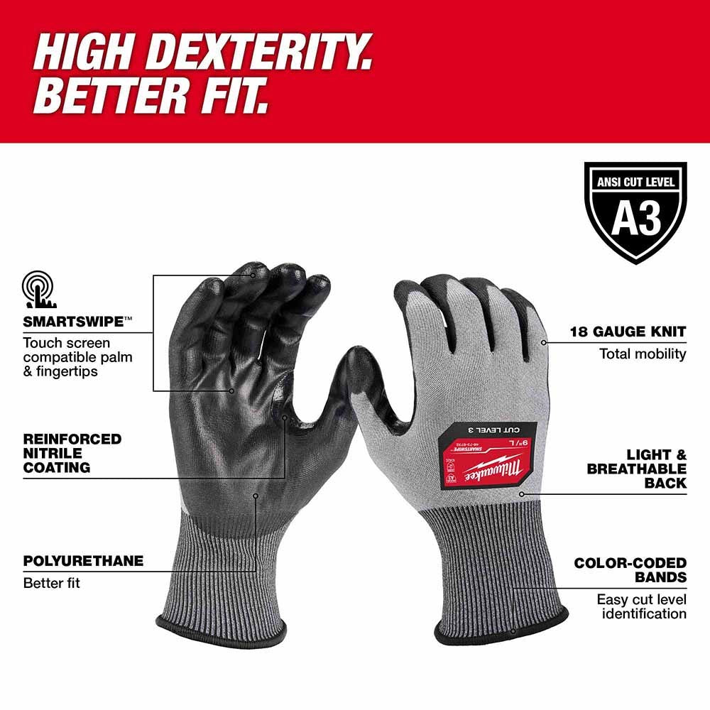 Milwaukee 48-73-8733 High Dexterity A3 Polyurethane Dipped Gloves - Extra Large