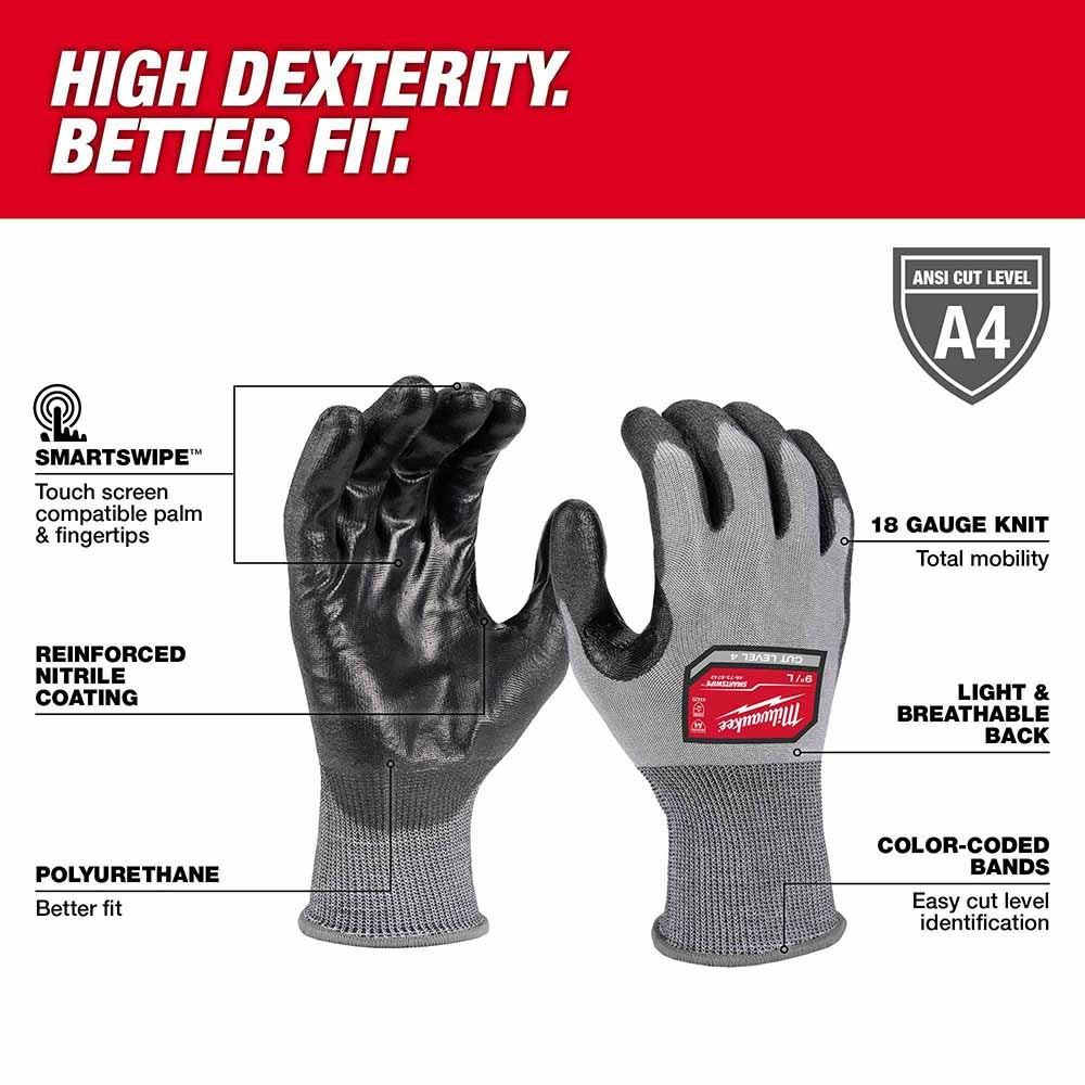 Milwaukee 48-73-8743B High Dexterity A4 Polyurethane Dipped Gloves - Extra Large