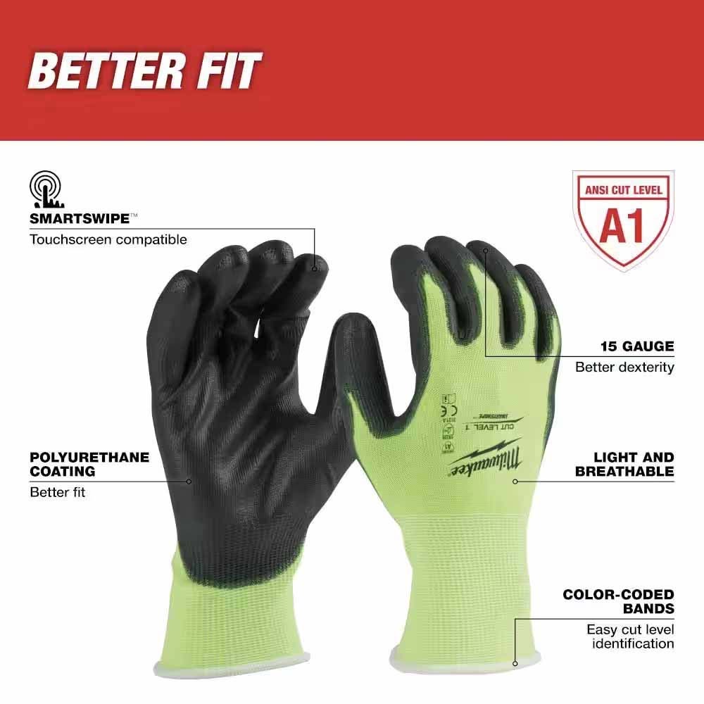 Milwaukee 48-73-8913 High Visibility Cut Level 1 Polyurethane Dipped Gloves - XL