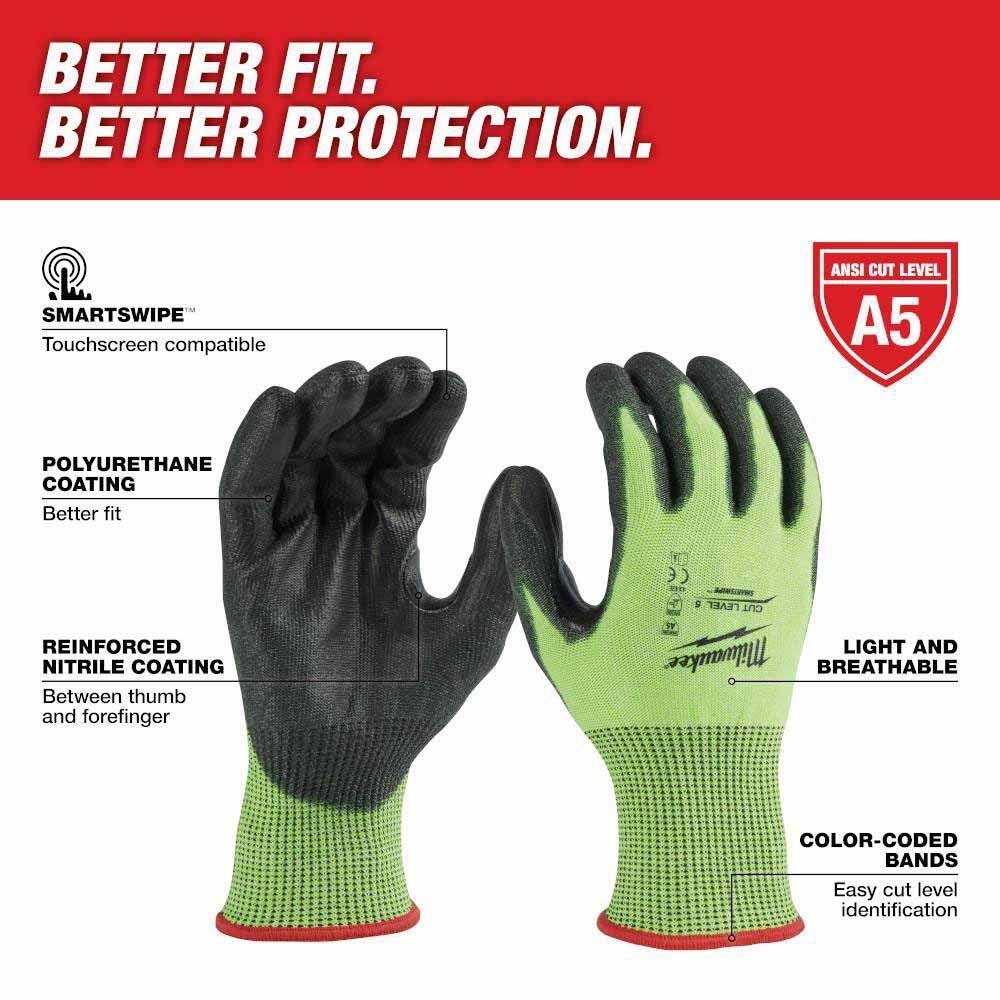 Milwaukee 48-73-8953 High Visibility Cut Level 5 Polyurethane Dipped Gloves - XL