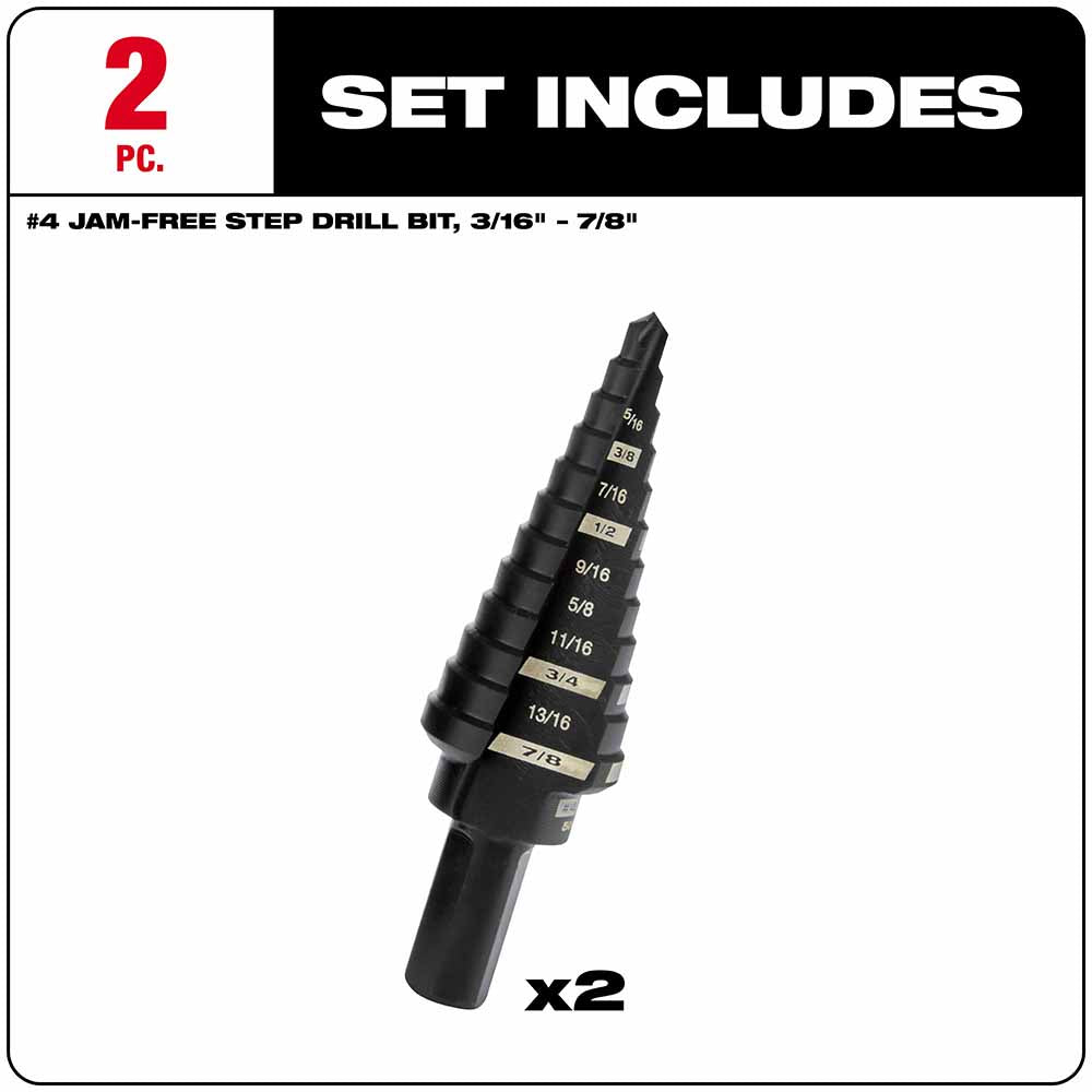 Milwaukee 48-89-9234 2 Piece #4 Step Drill Bit Set, 3/16" - 7/8"
