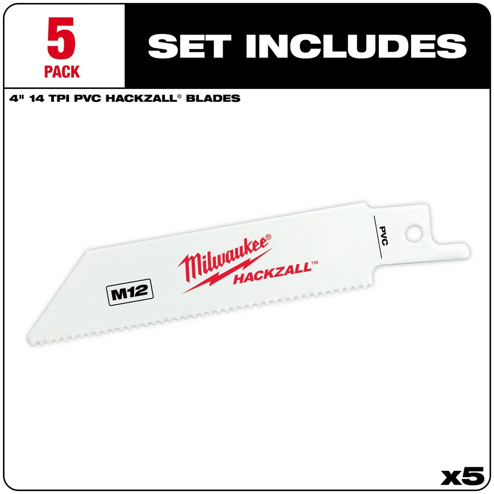 Milwaukee 49-00-5414 M12 Hackzall Blade 4" PVC 5-Pack