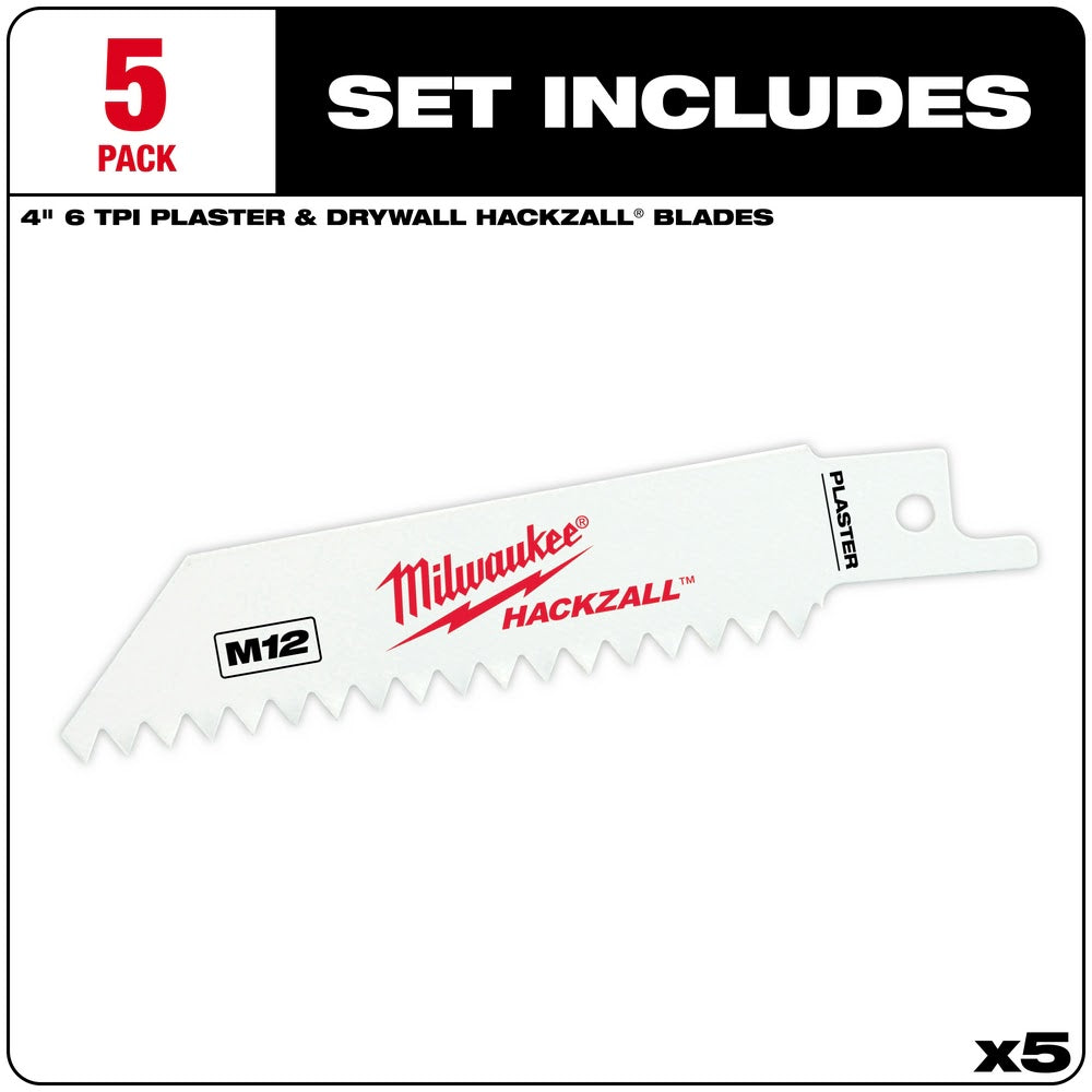 Milwaukee 49-00-5461 M12 Hackzall Blade Plaster 5-Pack