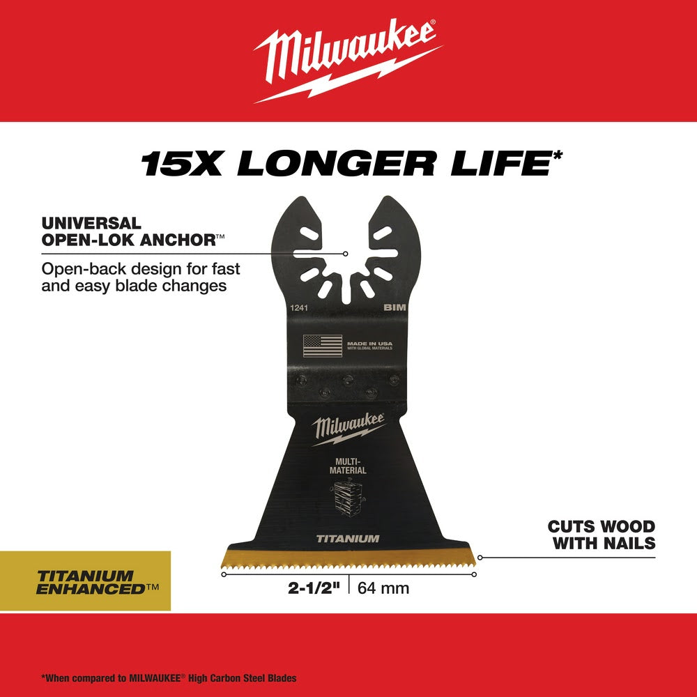 Milwaukee 49-25-1249 OPEN-LOK™ 2-1/2" TITANIUM ENHANCED Bi-Metal Multi-Material Blades 10 Pack