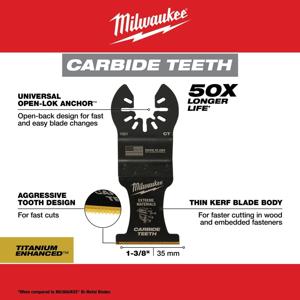 Milwaukee  49-25-1523 Milwaukee® OPEN-LOK™ 1-3/8" TITANIUM ENHANCED Carbide Teeth Multi-Material Blade (3Pk)