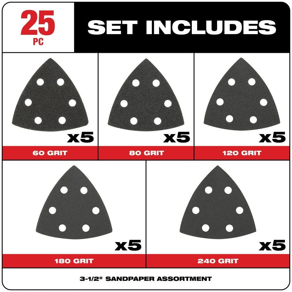 Milwaukee 49-25-2025 OPEN-LOK™ 3-1/2" Triangle Sandpaper Variety Pack 25Pc