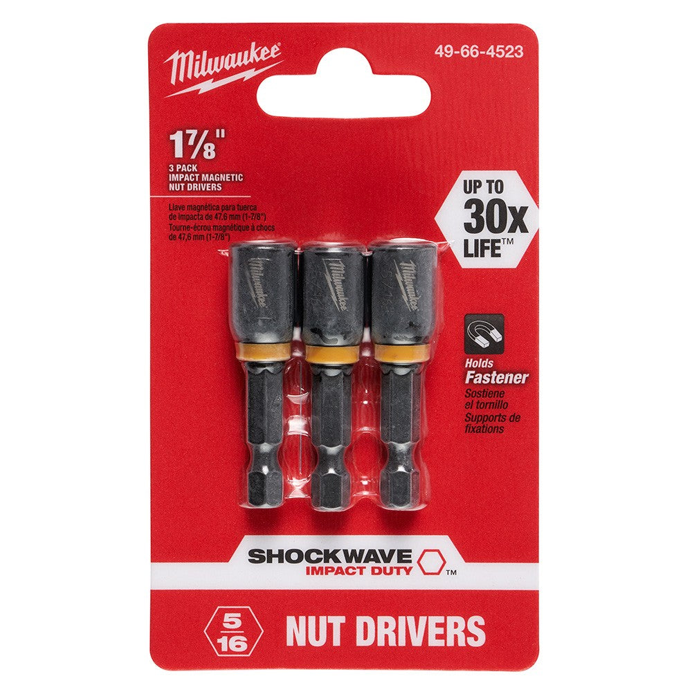 Milwaukee 49-66-4523 5/16" x 1-7/8" Shockwave Magnetic Nut Driver 3-Pack