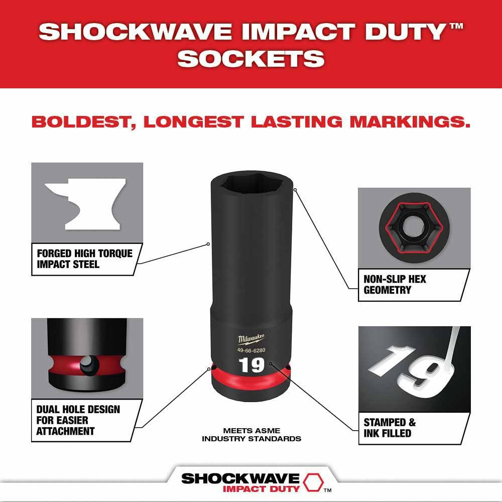 Milwaukee 49-66-6801 Shockwave Impact Duty Socket 3/8” Drive 19-Piece Packout Set