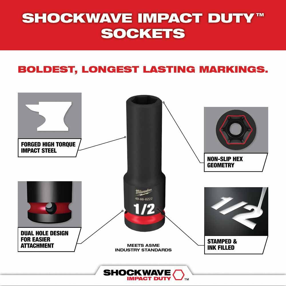 Milwaukee 49-66-6802 Shockwave Impact Duty Socket 1/2" Drive 15-Piece SAE Packout Set