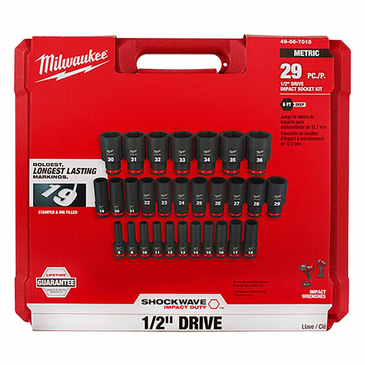 Milwaukee 49-66-7015 29PCS SHOCKWAVE Impact Duty™ 1/2" Drive Metric Deep 6 Point Socket Set