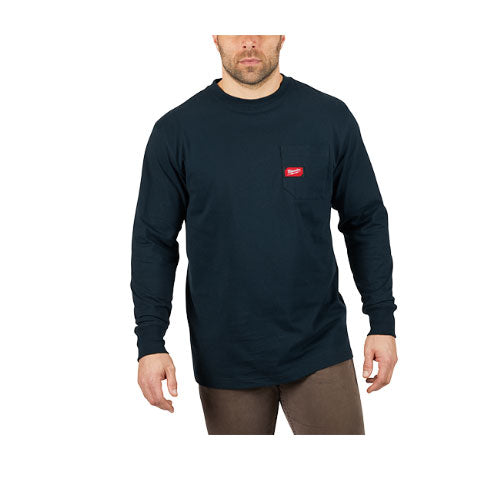 Milwaukee 602BL-XL Heavy Duty Pocket T-Shirt (602), Long Sleeve, Blue, XL