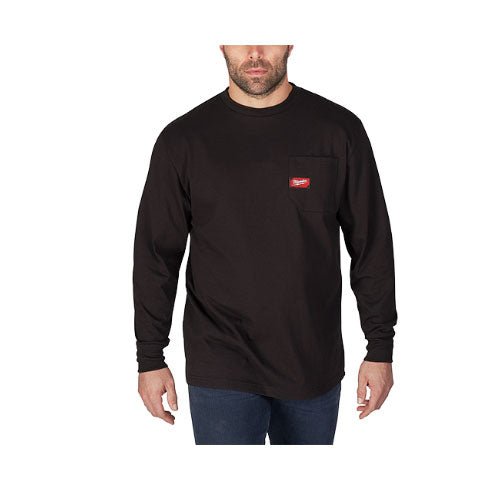 Milwaukee 602B-2X Heavy Duty Pocket T-Shirt (602), Long Sleeve, Black, 2X