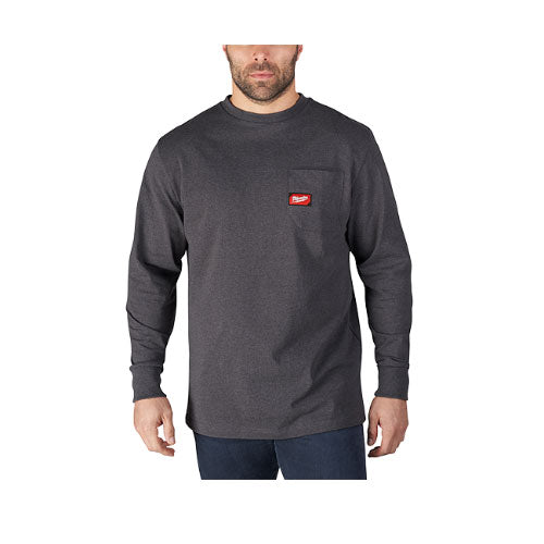Milwaukee 602G-S Heavy Duty Pocket T-Shirt (602), Long Sleeve, Gray, Small