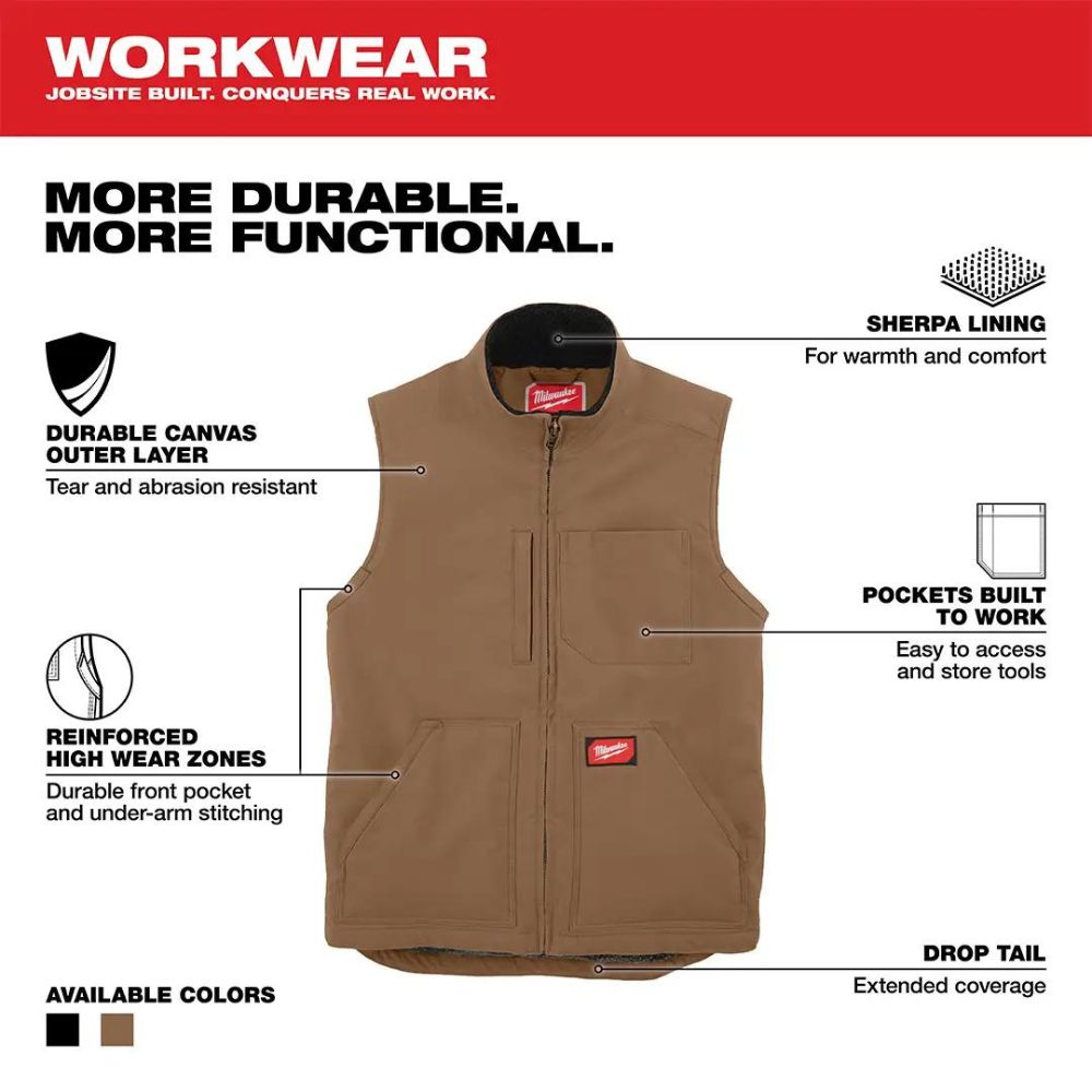Milwaukee 801BR-M Heavy Duty Sherpa-Lined Vest - Brown M