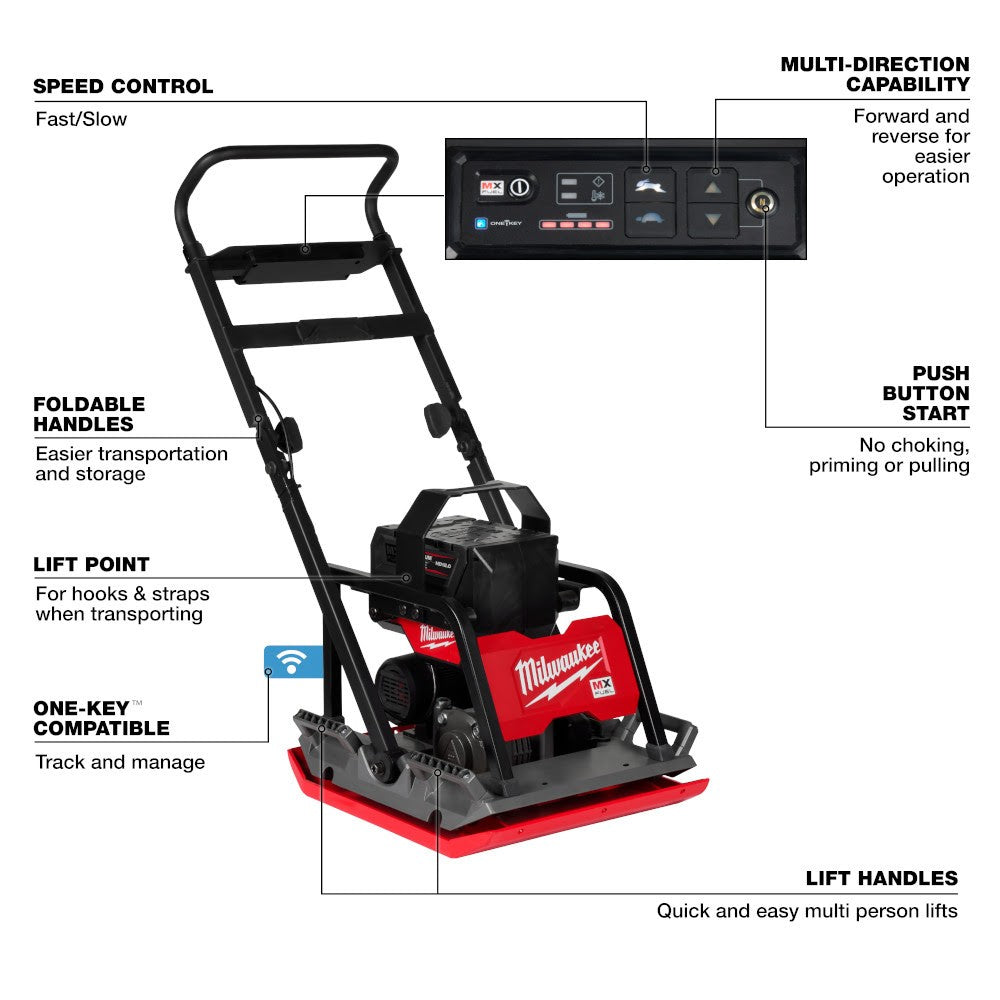 Milwaukee MXF220-2HD MX FUEL Lithium-Ion 20 in. Plate Compactor Kit with (2) FORGE HD12.0 Batteries and (1) MX FUEL Super Charger