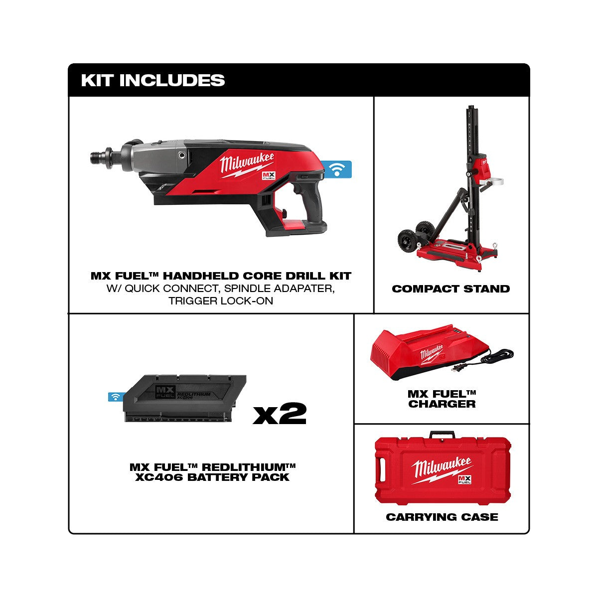 Milwaukee MXF301-2CXS MX FUEL Handheld Core Drill Kit w/Stand