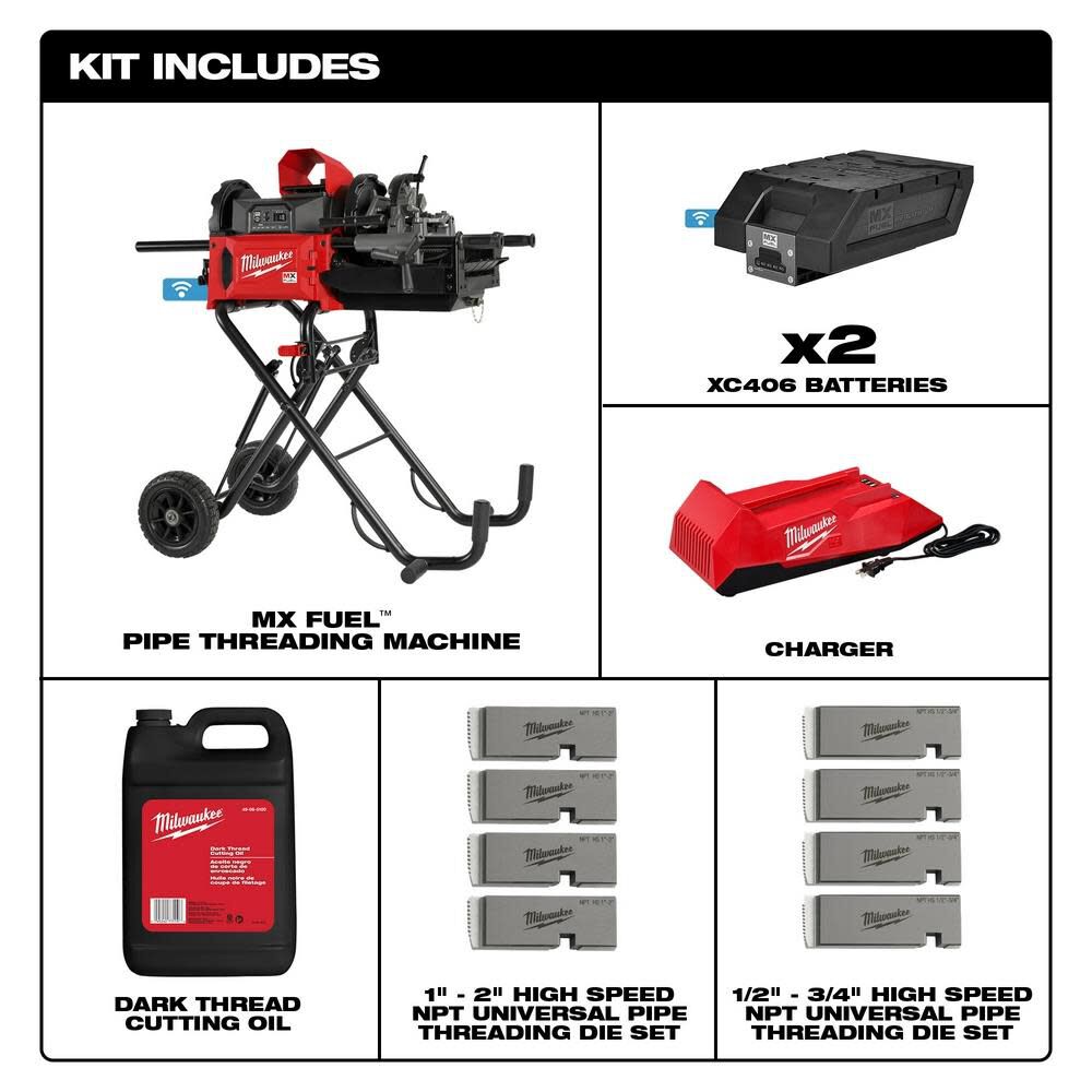 Milwaukee MXF512-2XC MX FUEL 1/8" - 2" Pipe Threading Machine Kit w/ Two Batteries and Charger