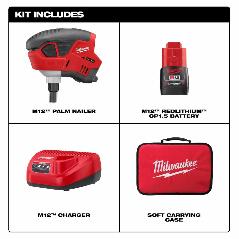 Milwaukee 2458-21 M12™ Palm Nailer Kit 2458-21